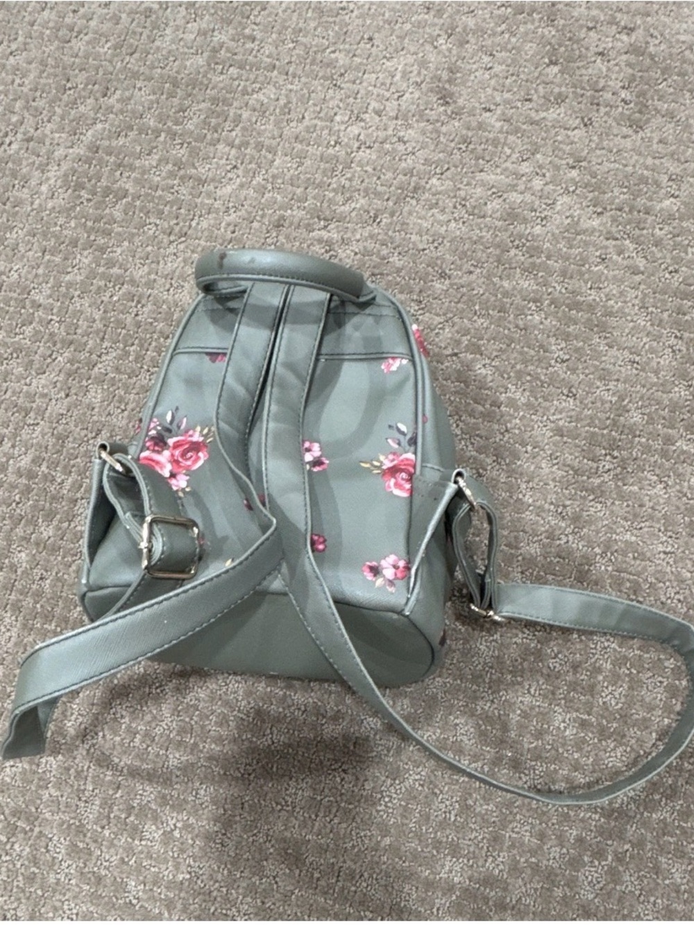 Mini Floral Backpack -Green with Pink Roses - Picture 2 of 5
